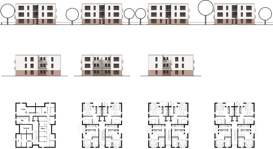 Punkthaus-Ansicht-mit-Grundrissen